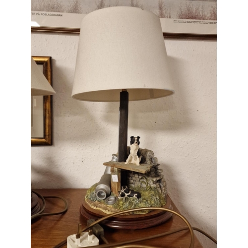 51a - Border Fine Arts Figural Lamp Border Collie Farming 'In the Shade' with Shade - approx 47cm tall