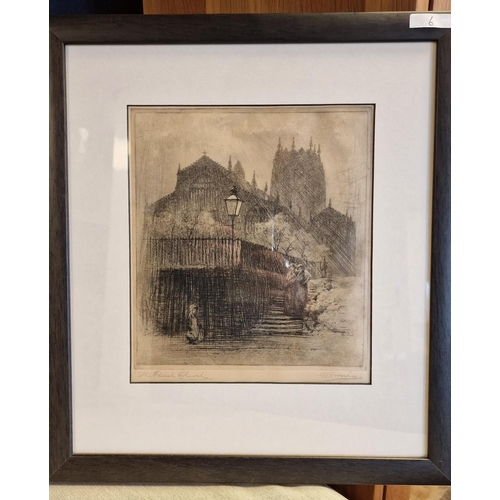 6 - Pair of Halifax Local Art Pieces, inc a Framed Etching of Halifax Parish Church - possibly Cuthbert ... 