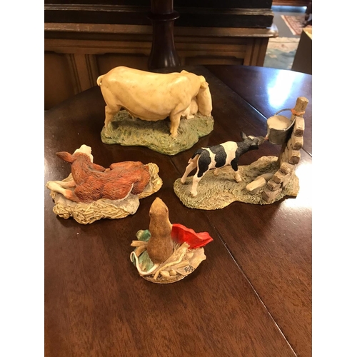 69h - Trio of Border Fine Arts Farming Sheep and Dog Figures + an Aynsley Example