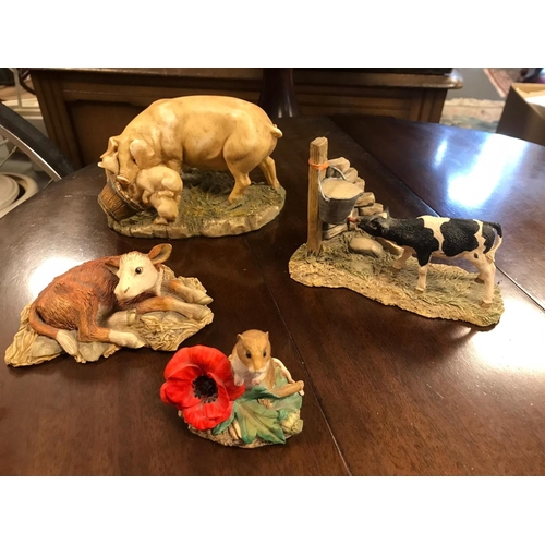 69h - Trio of Border Fine Arts Farming Sheep and Dog Figures + an Aynsley Example