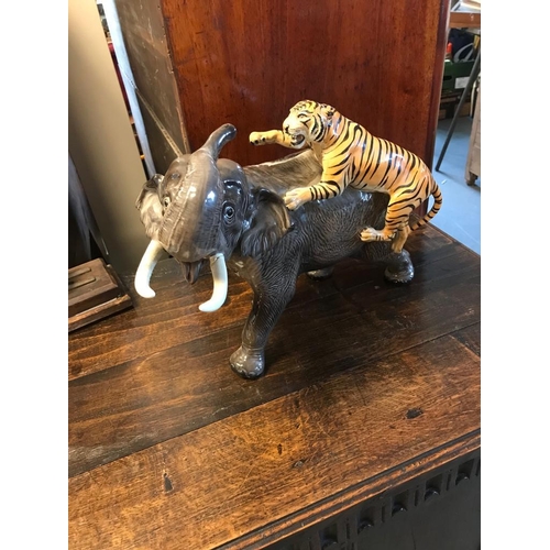 69k - Rare Beswick Very Large Tiger on Elephant's Back Figure