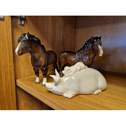 69m - Pair of Beswick Miniature Shirehorses + a Beswick Pig Figure