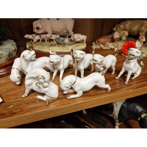 69s - Group of Eight White European Porcelain Hunting Dog Figures