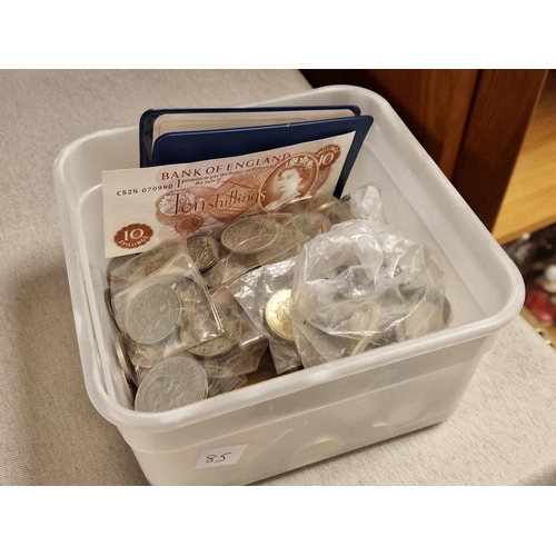 85 - Collection of Various British Currency coins incl. Churchill crowns, £2 coin + various currency from... 