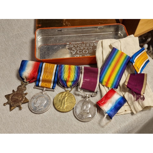 87 - Case of WW1 World War One Military Army Medals inc Service, 1914-1915 Star, c1918 Good Conduct Award... 