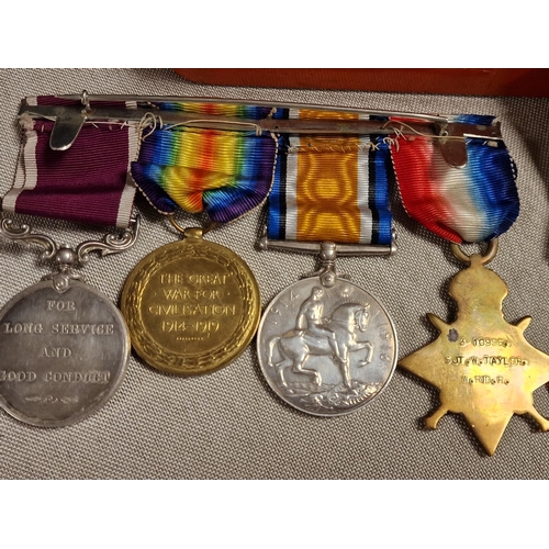 87 - Case of WW1 World War One Military Army Medals inc Service, 1914-1915 Star, c1918 Good Conduct Award... 