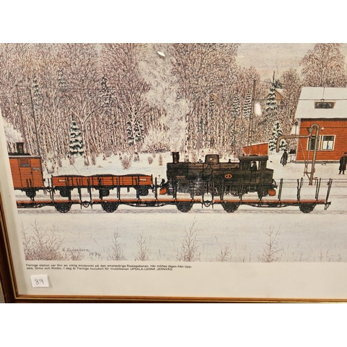 89 - Scandinavian Art Scene of a Railway Town, signed H Andersson 1974 - 120x40cm - reminiscent of Norman... 