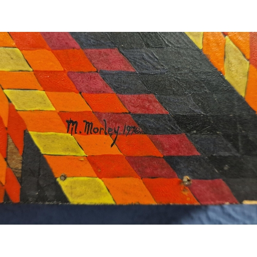 94k - Very Large 1970's Abstract Illusion Art, Acryllic on Board - signed M Morley 1976 - 91.5cm square