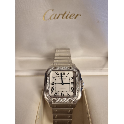 156a - Gents Diamond Faced Cartier 'Santos de Cartier' Wrist Watch - with Watch Register detail + has been ... 