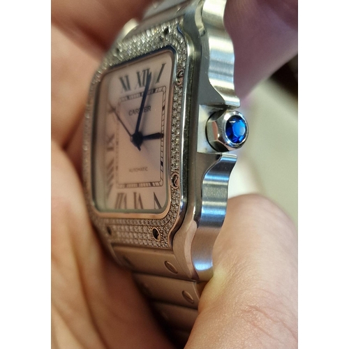 156a - Gents Diamond Faced Cartier 'Santos de Cartier' Wrist Watch - with Watch Register detail + has been ... 