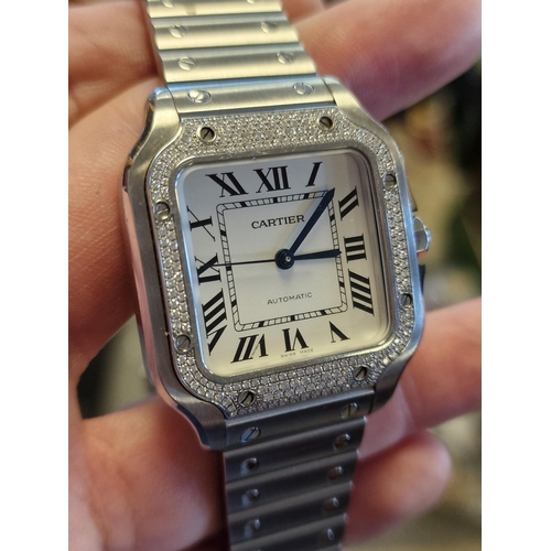 156a - Gents Diamond Faced Cartier 'Santos de Cartier' Wrist Watch - with Watch Register detail + has been ... 