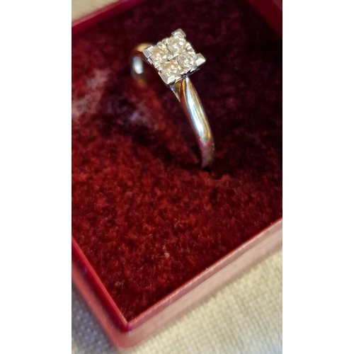 207 - 9ct Gold & Quadruple Diamond Princess Cut Engagement Ring, size M+0.5