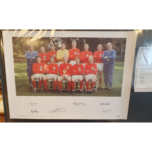 49c - Trio of England Football World Cup 1966 Signed Photograph Memorabilia pieces, inc a lovely Bobby Rob... 