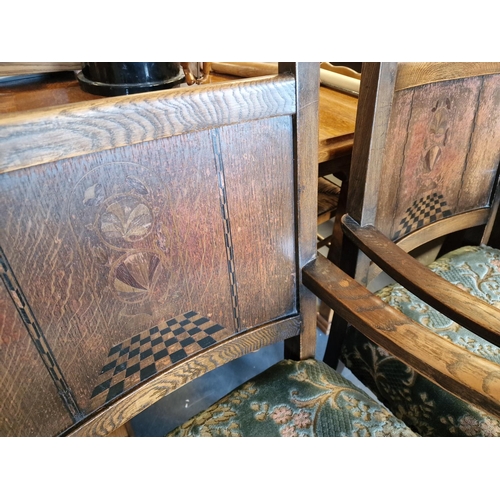 111d - Pair of Turn of the Century Arts & Crafts Westmoreland Style Games Table Chairs with Marquetry/Inlai... 