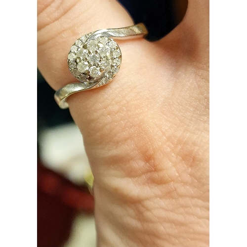 236 - 9ct White Gold & Diamond Cluster Ring, size M+0.5