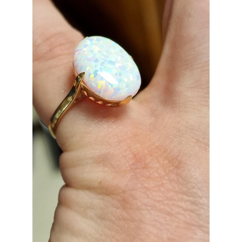 241 - Large Stone 9ct Gold & Opal Dress Ring, size M+0.5