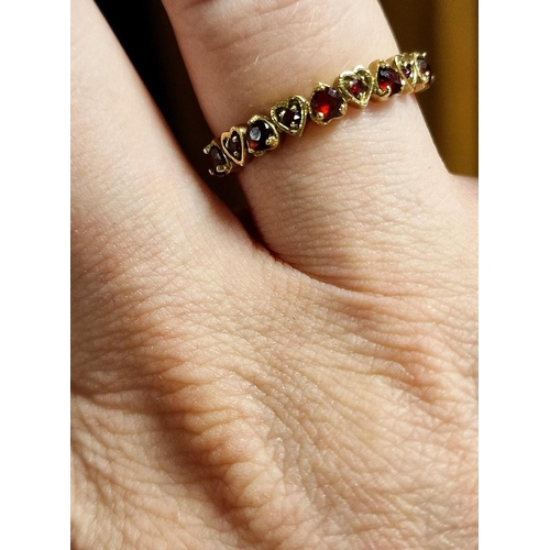 245 - 9ct Gold and Ruby Hearted Half Eternity Ring, size Q