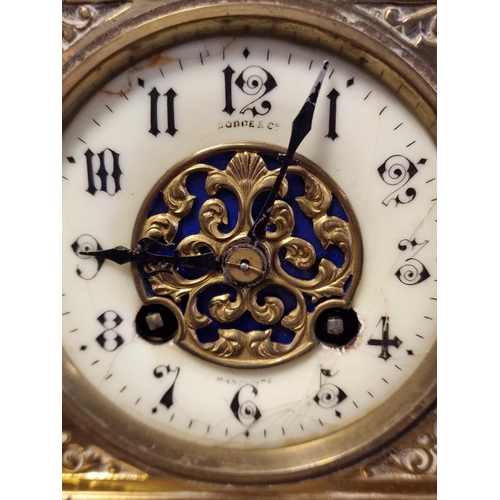 37e - Very Large Antique Brass Big Ben Mantel Clock, face features an Art-Nouveau style and indistinctly d... 