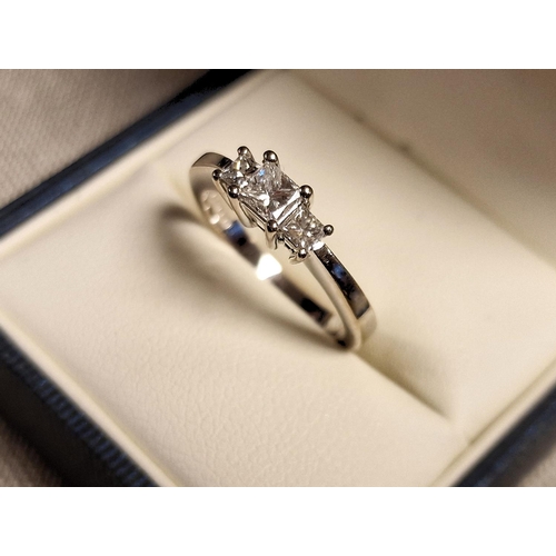 143b - 18ct White Gold & Diamond Trilogy Ring w/0.55ct worth of diamonds, size K+0.5