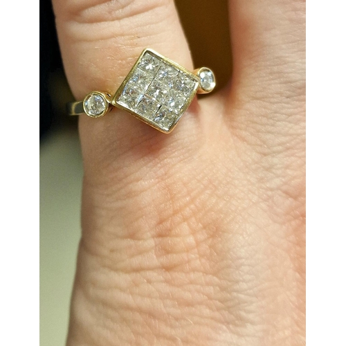 257 - 9ct Gold & Diamond Square Cluster Dress Ring, size M+0.5