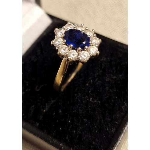 265 - 9ct Gold and Tanzanite Princess Diana Style Dress Ring, size Q, 3.8g