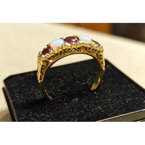 266 - 9ct Gold, Opal and Ameythst Dress Ring, 3.5g & size N