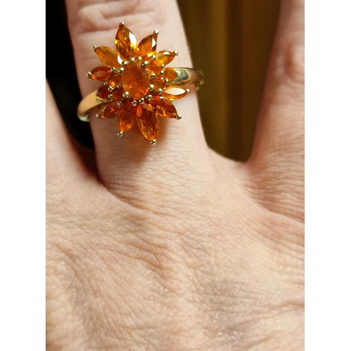 267 - 9ct Gold and Citrine (poss Padparadscha) Floral Cluster Ring, 3g and size R