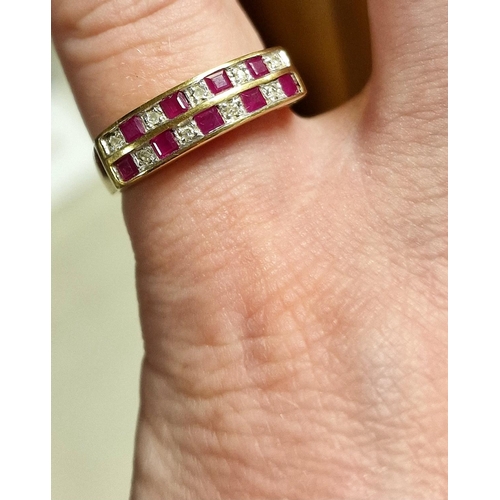 269 - 9ct Gold Double Row Ruby Eternity Ring, size N, 2.9g