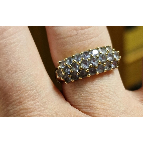 278 - Triple Row 9ct Gold & Ameythst Cluster Ring, size N+0.5 & 2.8g