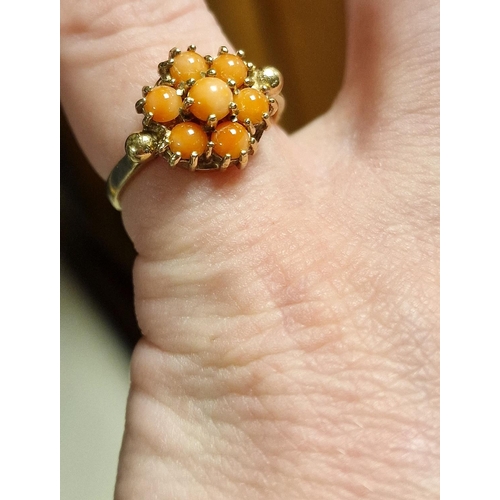 279 - 9ct Gold and Orange Coral Cluster Ring, size L & 2.7g