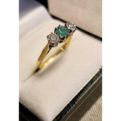 143c - 18ct Gold, Emerald & Diamond Trilogy Ring, 3.7g, size P+0.5