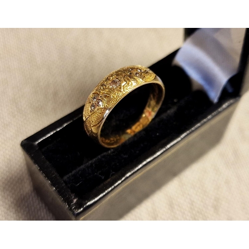 143d - Antique 18ct Gold & Diamond Mourning Ring w/inscription to the inner band, size K, 3.6g