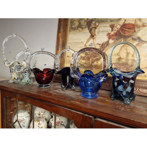 53d - Group of Five Designer Glass Fruit Basket Vases