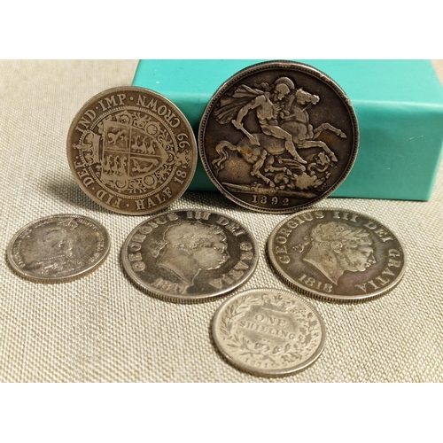 85a - Collection of Antique Silver Coins inc 1817 and 1818 George III Half Crowns - total weight 80.7g