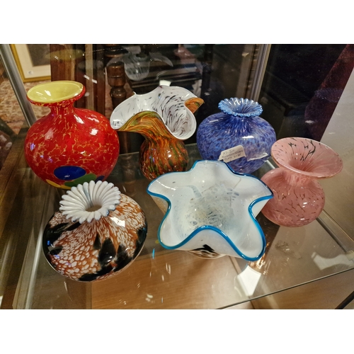 53m - Group of Six Designer Vases and Bowls inc Mdina Glass and Other Italian Murano Style pieces