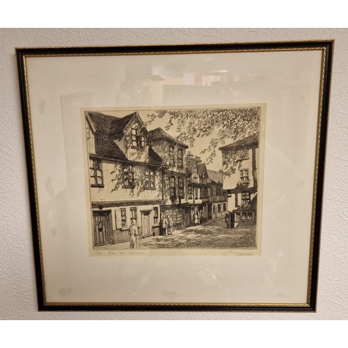 111j - Signed Antique Etching of a Norwich Street Scene