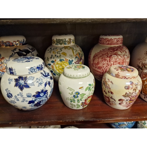 119h - One Shelf Full of Masons Ginger Jars, varying sizes as per photo