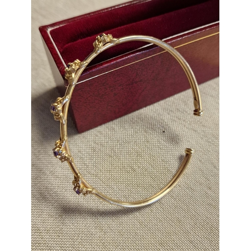 113 - Brooks & Bentley Boxed 9ct Gold & Ameythst Bangle - 8.8g