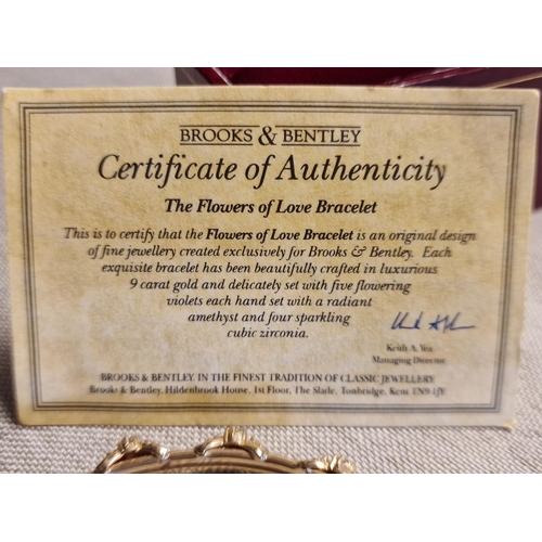 113 - Brooks & Bentley Boxed 9ct Gold & Ameythst Bangle - 8.8g