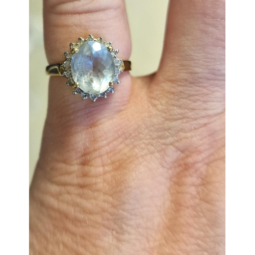 132 - 9ct Gold, Diamond & Aquamarine Dress Ring, 2.9g and size L+0.5