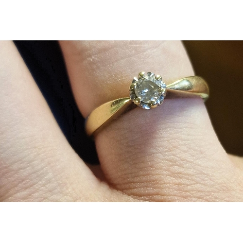 138 - 9ct Gold and Solitaire Diamond Engagement Ring w/0.2ct marked - 2.3g & size P+0.5