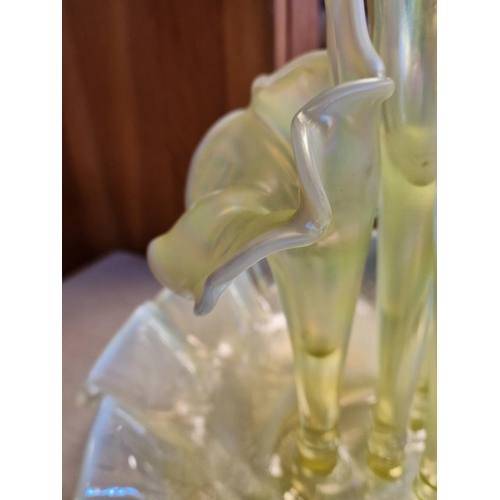 14 - Mid-Century Continental/European Iridescent Floral Glass Epergne Centrepiece - Vaseline/Uranium Glas... 