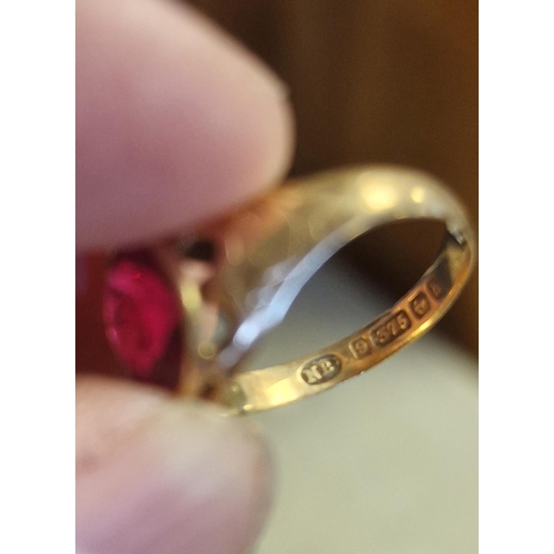 144 - Vintage 9ct Gold & Ruby Dress Ring, 3.2g and size P