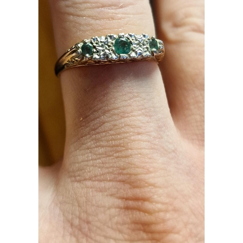 154 - Vintage 9ct Gold, Emerald and Diamond Dress Ring, 2.15g and size S