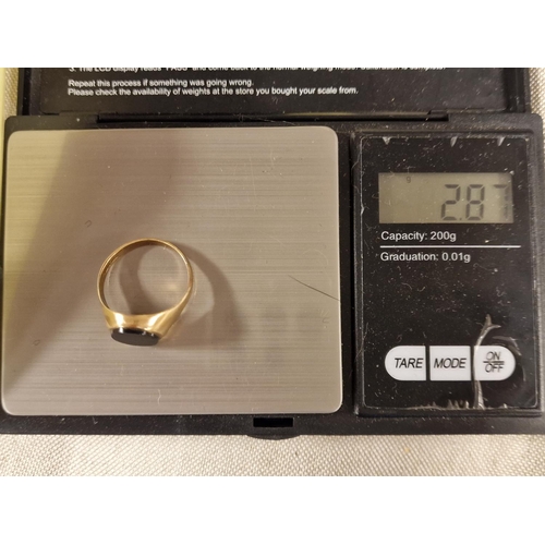 179e - 9ct Gold and Onyx Signet Ring, 2.9g and size R