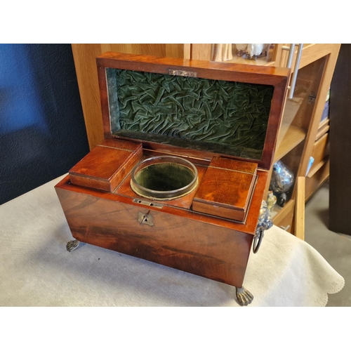 28 - Early Victorian Footed Mahogany Sarcophagus Twin-Box Tea Caddy with Lions' Head Details and Key - 31... 