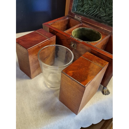 28 - Early Victorian Footed Mahogany Sarcophagus Twin-Box Tea Caddy with Lions' Head Details and Key - 31... 