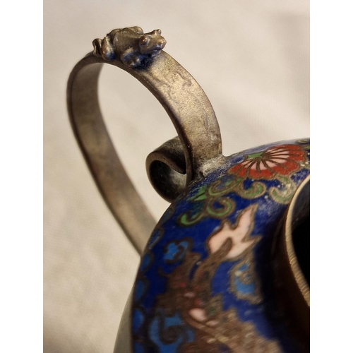 54 - Oriental Jade & Enamel Tea Pot with Frog, Monkey, Butterfly and Dragon Decoration - character mark t... 