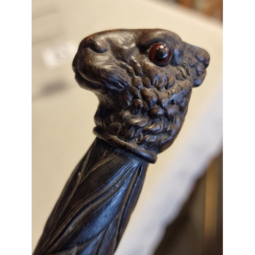 63 - Likely Black Forest Wooden Letter Opener w/ Ram/Sheep/Goat Head inc Glass eyes - length 29cm