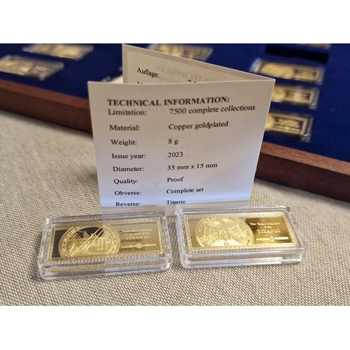 70 - Cased Complete Windsor Mint 'Titanic' Set of 24 Proof Copper Gold Plated Ingots and 'Sinking of the ... 